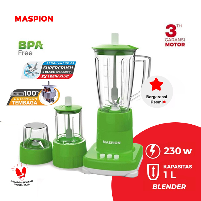 Maspion Blender Plastik Anti Pecah 3in1 1 Liter - MT1273PL | MT-1273 PL - Hijau